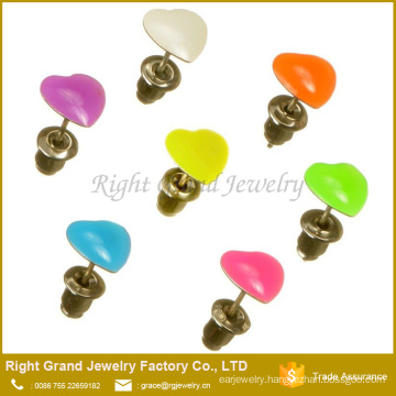 Fashion Surgical Steel Epoxy Coated Heart Shaped Earring Studs